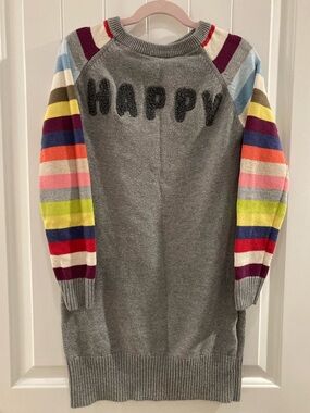 GAP Gray Knit Sweater Dress with Multicolor Striped Sleeves | M (8)